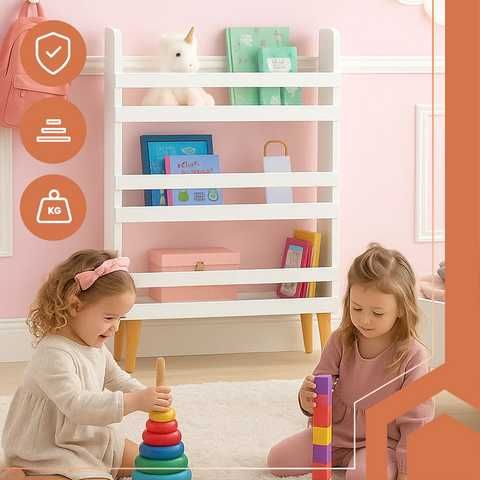 Детска етажерка за играчки и книги, дървена/Детска библиотека за книги