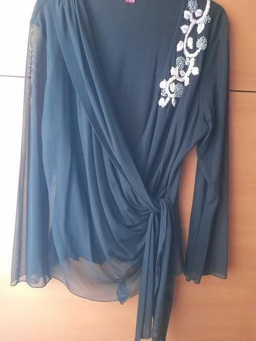 Bluza eleganta din tul fin, elastic, culoare neagra, marimea 48