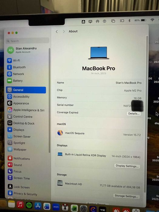 MacBook Pro 14″ 2023 M2 Pro 10 Cores 16 GB 16 core GPU SSD 512GB