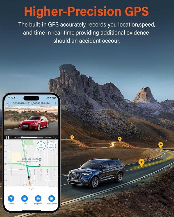 4K видеорегистратор за автомобили отпред и отзад, WiFi, GPS, 64GB SD