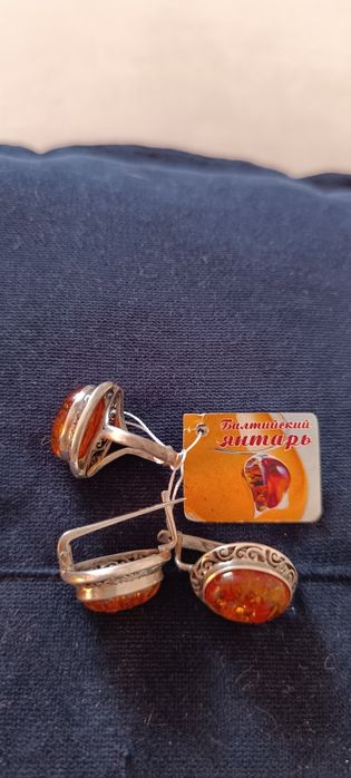 Комплект серебряный,серьги и кольцо