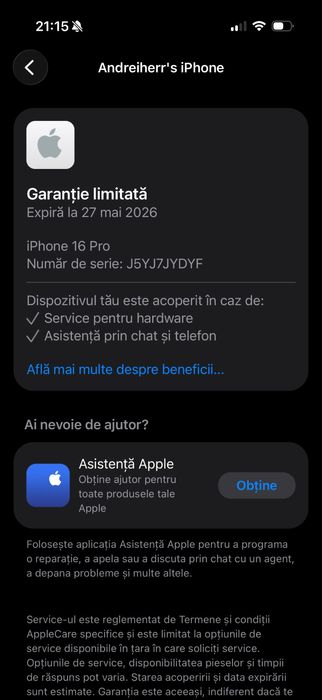 iPhone 16 Pro White Titanium 128GB 98% Sanatate baterie garantie Mai