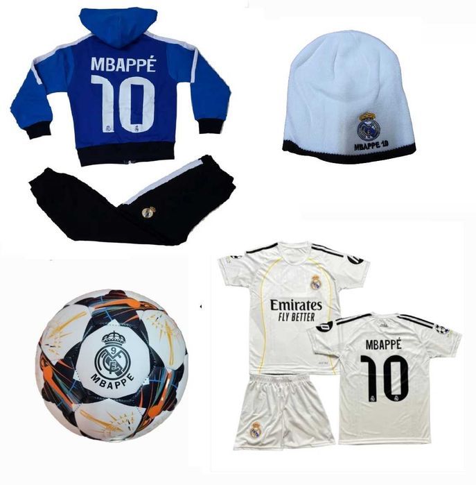 Зимен Сет Mbappe 10 Мадрид Комплект с Зимна шапка,Топка, Екип, Анцуг