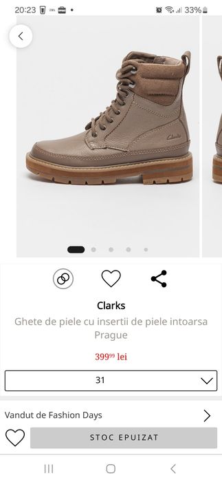 Ghetute Clarks ,marimea 31 ,o singura purtare
