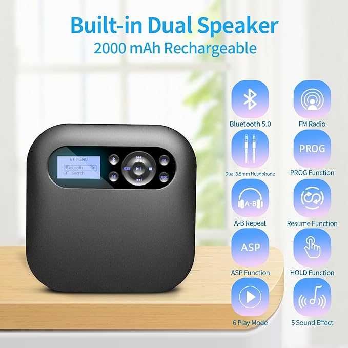 DESOBRY Bluetooth преносим CD плейър с високоговорители