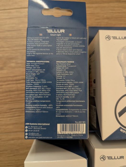 6x Becuri Tellur Smart 6W E27 Tuya Smart Life