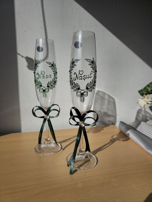 Set 2 Pahare Nunta Cristal Bohemia - Noi - Personalizate Nași