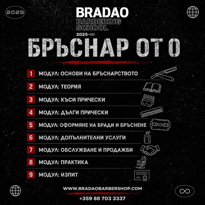 Курс за бръснари „Бръснар от 0“ | Обучение за начинаещи | BRADAO Barbering School – Бургас