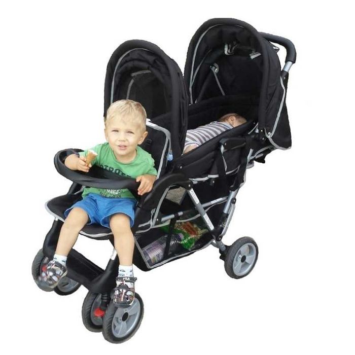 Carucior dublu pentru doi copii cu varste apropiate sau gemeni, bej