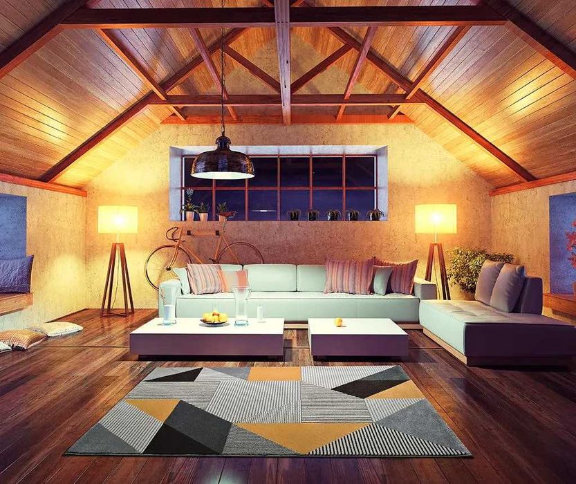 Covor Gladys Duro, sintetic, cu fir mediu, galben/gri, 140x200 cm