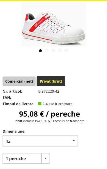 Pantofi de lucru ELTEN NORRIS alb-roșu Low ESD, Nr 42 EU