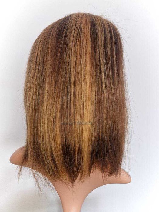 Естествена медено руса перука със светли кичури и дантела 13х4