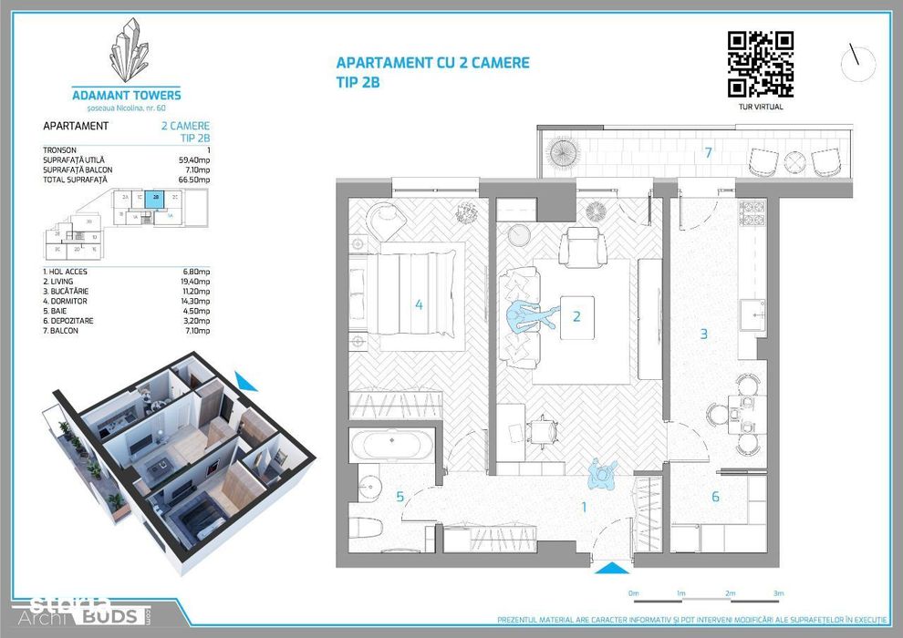 Adamant Towers | 2 camere finalizat - INTABULAT - 66.5mp - Nicolina