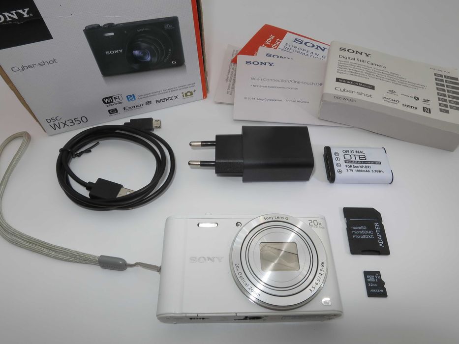 Sony Cyber-Shot W350 ултра компактен цифорв фотоапарат, дигитална камера в бял цвят, FULL HD видео, 20х оптичен зум, като НОВА, работи отлично!