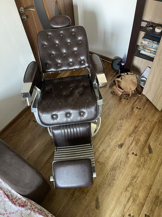 Scaun Frizerie Profesional Vintage, Reclinabil, Piele Maro