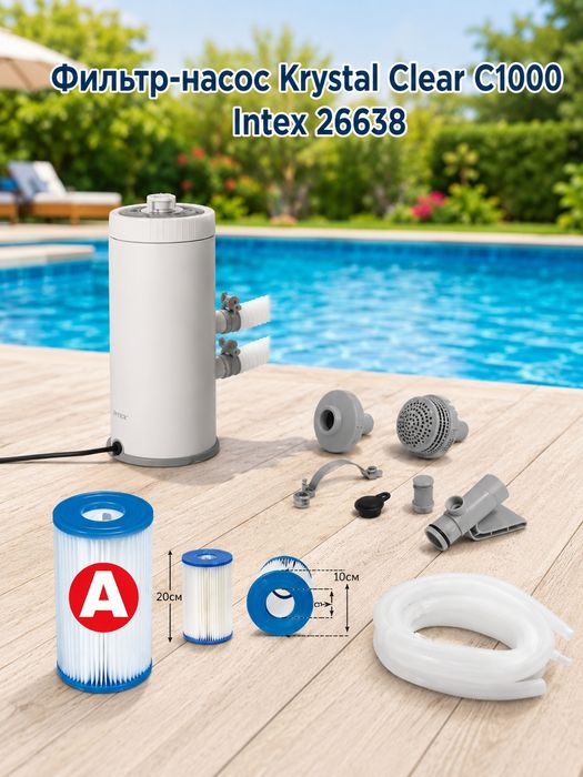 INTEX 26638 Krystal Clear C1000 kartриджный фильтр-насос 3785 л/ч