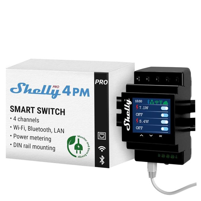 Releu smart WiFi Shelly Pro 4PM, 4 canale