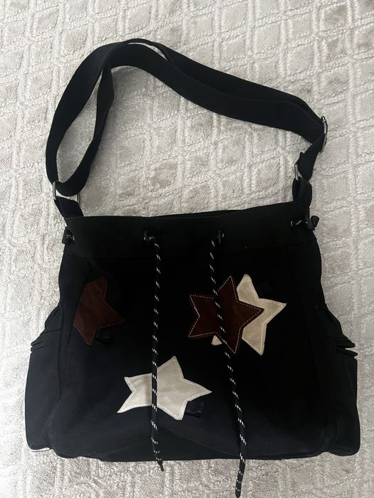 Сумка черная через плечо школьная подростковая y2k