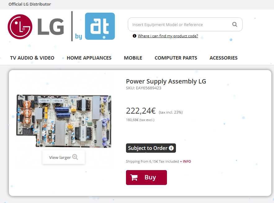 Sursa Alimentare TV LG OLED EAY65689423 - OLD65CX3LA - Defecta