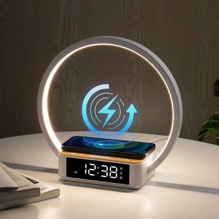 Veioza cu Incarcator Wireless,  Cozy Light si Ceas Electronic