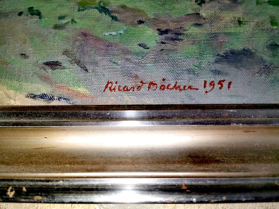 Картина платно рамка паспарту пейзаж селска къща авторска подписана