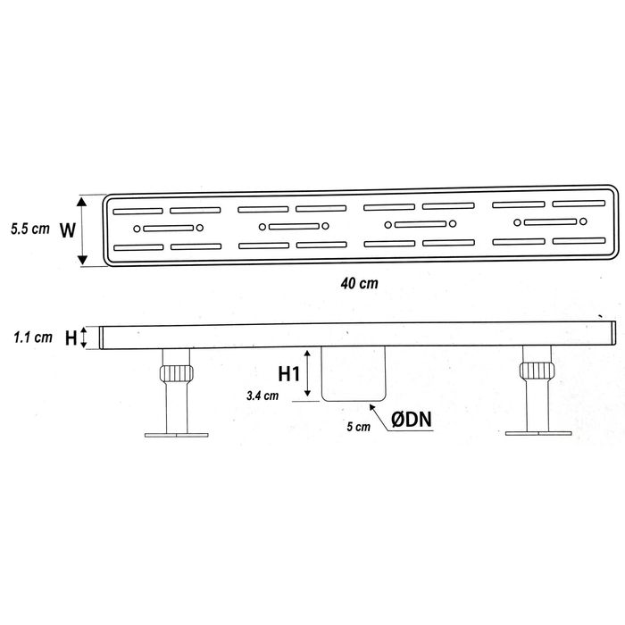Rigola de dus MAXLEV cu gratar integral din otel inoxidabil LEV0040