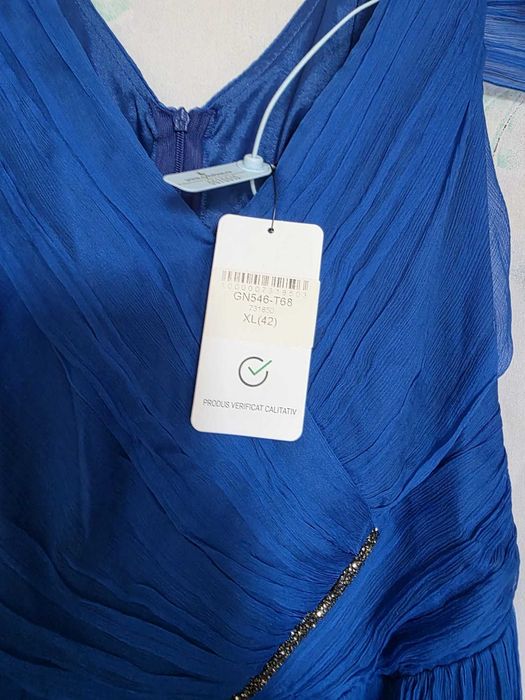Rochie de mătase naturală, albastră, de ocazie, măr.42