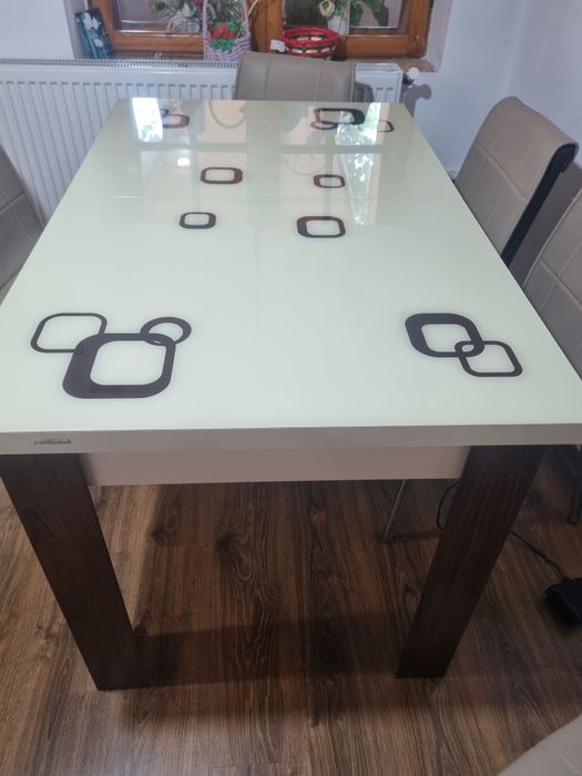 Masă de bucatarie extensibilă cu 6 scaune
