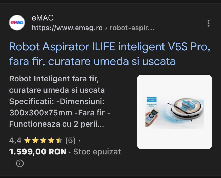 Robot Aspirator ILIFE inteligent V5S PRO fara fir