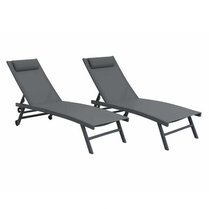 Set 2 sezlonguri plaja/gradina/terasa Gri Antracit LIVRARE GRATUITA