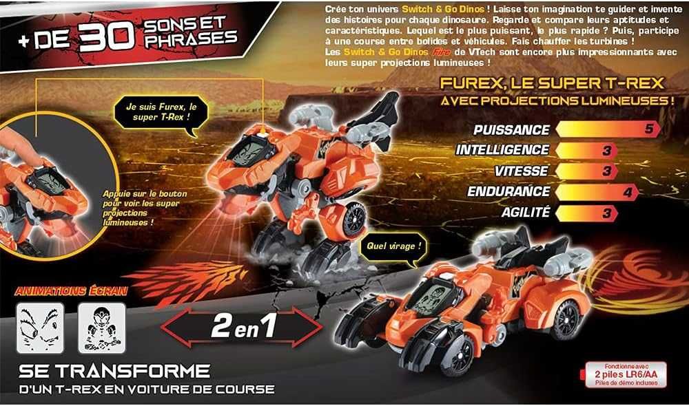 VTech Switch & Go Dinos Fire, динозавър със звук Furex, Super T-Rex