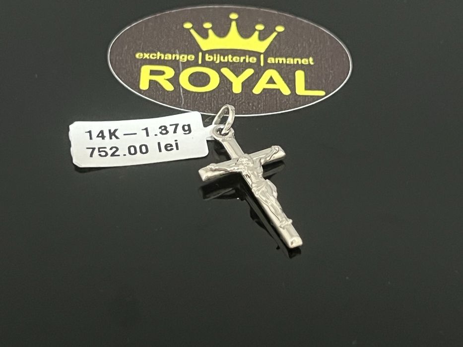 Bijuteria Royal CB : Pandant cruce aur alb 14k 1,37 grame