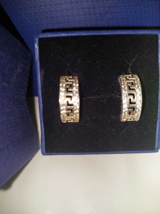 Cercei de argint marcati 925 rotunzi cu cutie si panga cadou Swarovski