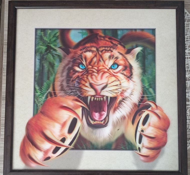 Tablou 3D Tiger cu ramă de lemn (deephasrhi)