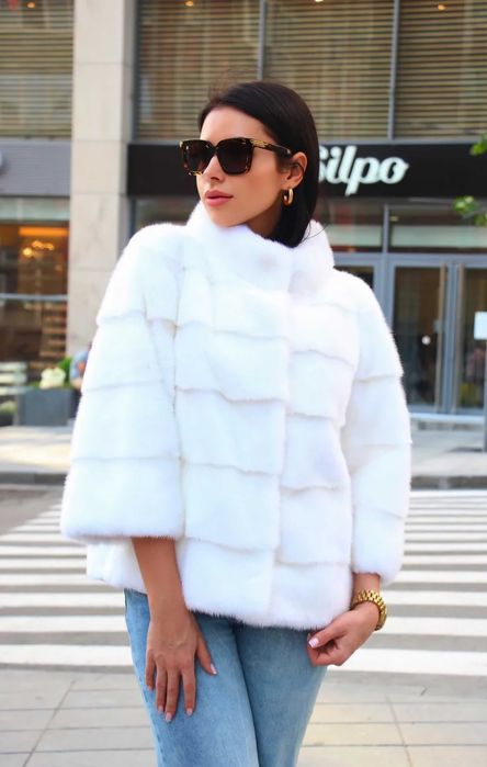 Haina de blana Vizon , blană nurcă ,   alb color