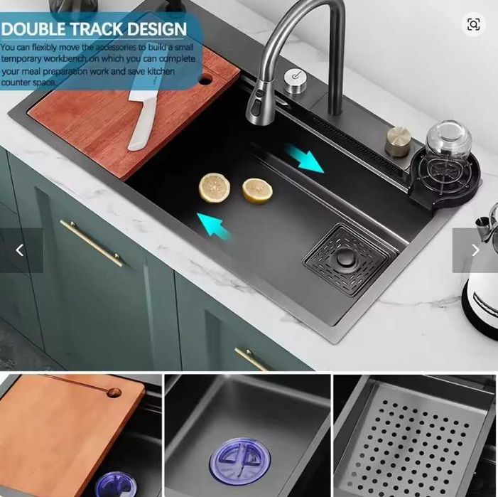 Chiuveta Multifunctionala Inox Negru 750x460,toate accesoriile incluse