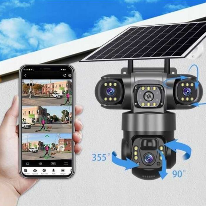 Соларна камера Lylu 4G със SIM и 4 лещи – автономно наблюдение без ток