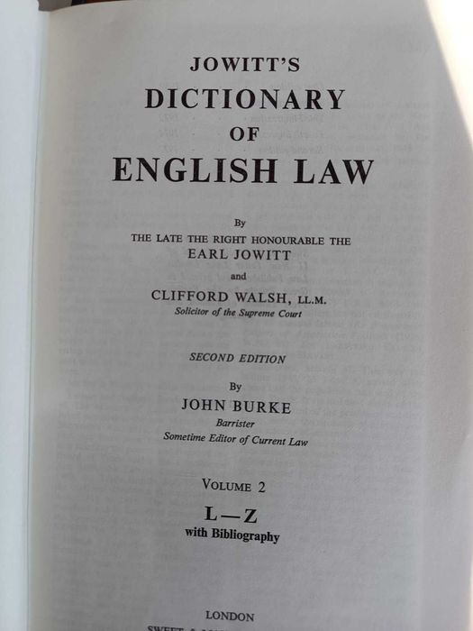 Jowitt`s dictionary of ENGLISH LAW