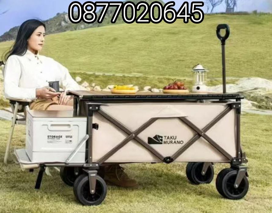 Сгъваема количка за градина, къмпинг и плаж с широки гуми 160кг