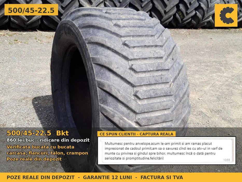 Anvelope Cauciucuri 500/45-22.5 500 45 22.5 50045225 500 45-22.5 Bkt Tractor Utilaje Agricole Diagonal SH Second Hand ANVELOPE Garantie 1 An Factura