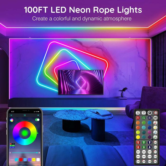 Bandă LED neon AILBTON 30m RGB, aplicație + telecomandă
