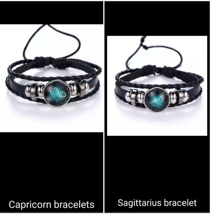 Кожена гривна с зодия фосфорна светеща