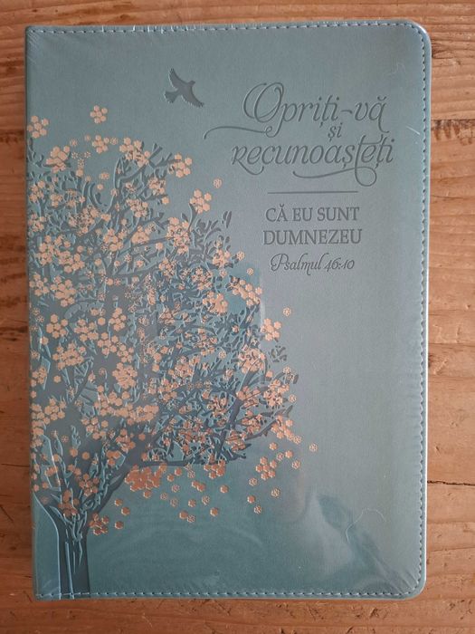 Jurnal nou, tiplat, turcoaz imprimat cu versetul 10 din Psalm 46