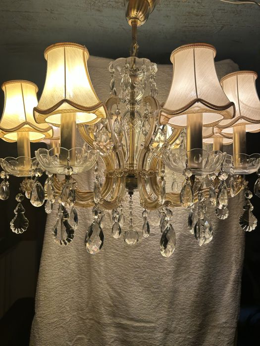 Lampadar antic deosebit restaurat “aurit” cu insertii de sticla