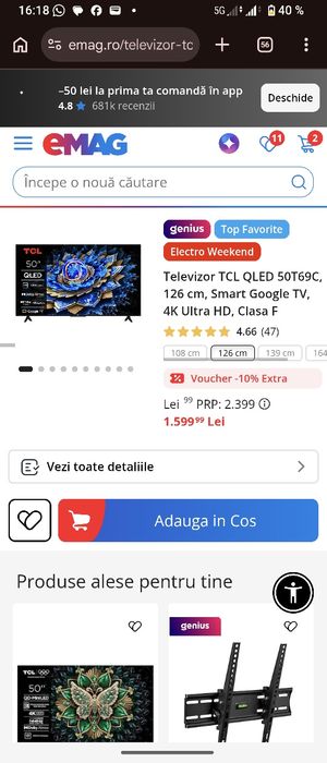Vând /schimb Televizor Smart QLED TCL 50C655, 126 cm, 4K, HDR10+