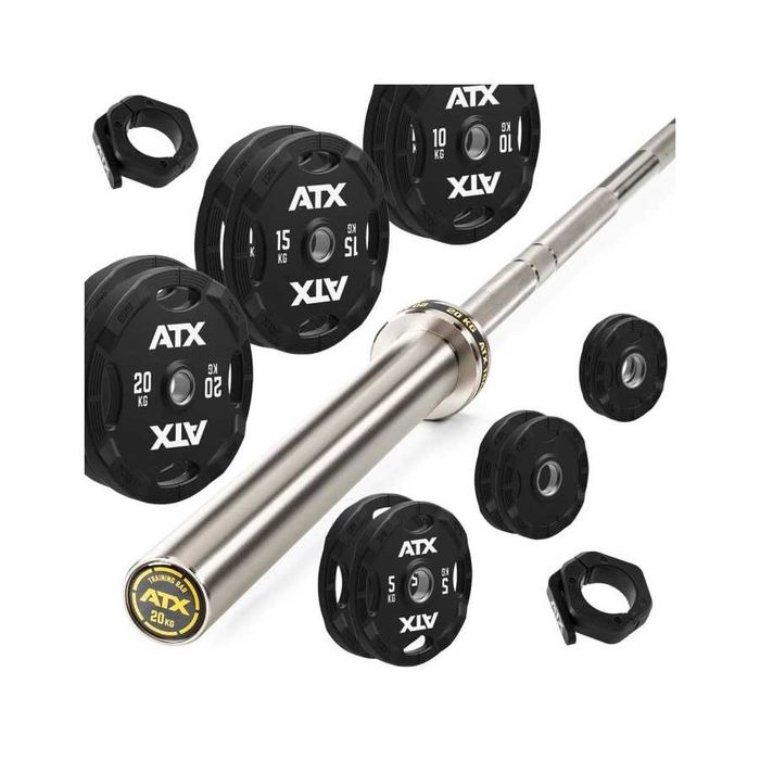 Комплект Олимпийска Щанга 127.5 кг - Сет Уретанови Дискове и Лост