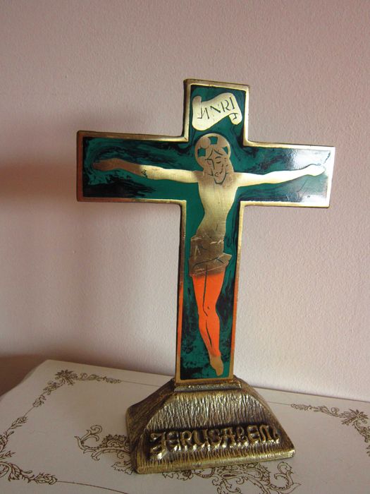 cadou rar fabricat in Ierusalim 1970 Cruce alama email verde smarald