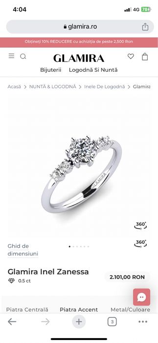 Inel aur alb 14K 3.6 gram 5 cristale Swarovski marimea 8