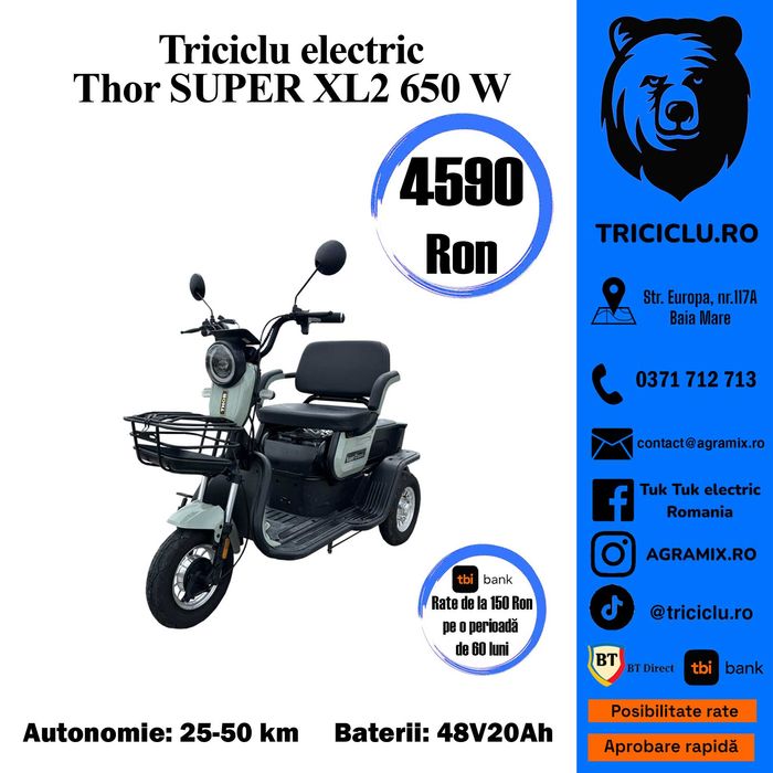 Triciclu electric Thor Super XL2 gri & verde nou Agramix