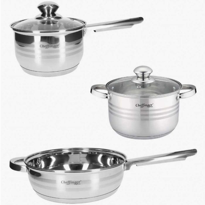 Комплект съдове за готвене Cheffinger, 12 части, Неръждаема стомана